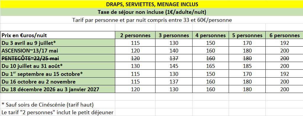 Gite Puy du Fou tarifs 2026