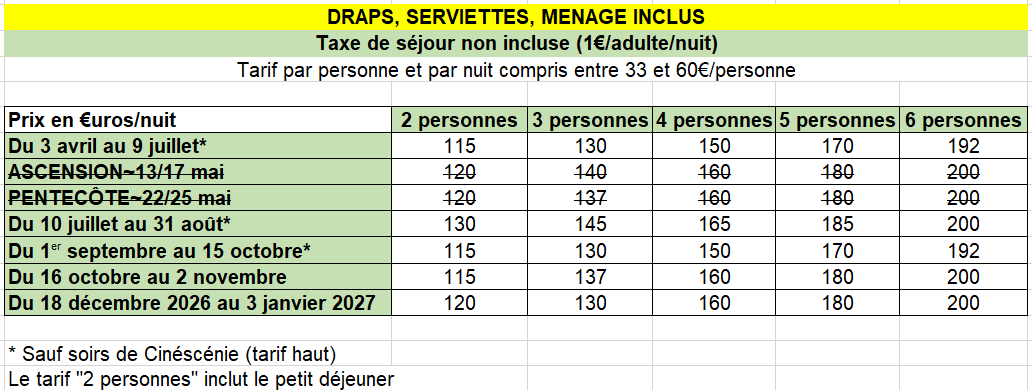 Gite Puy du Fou Tarifs